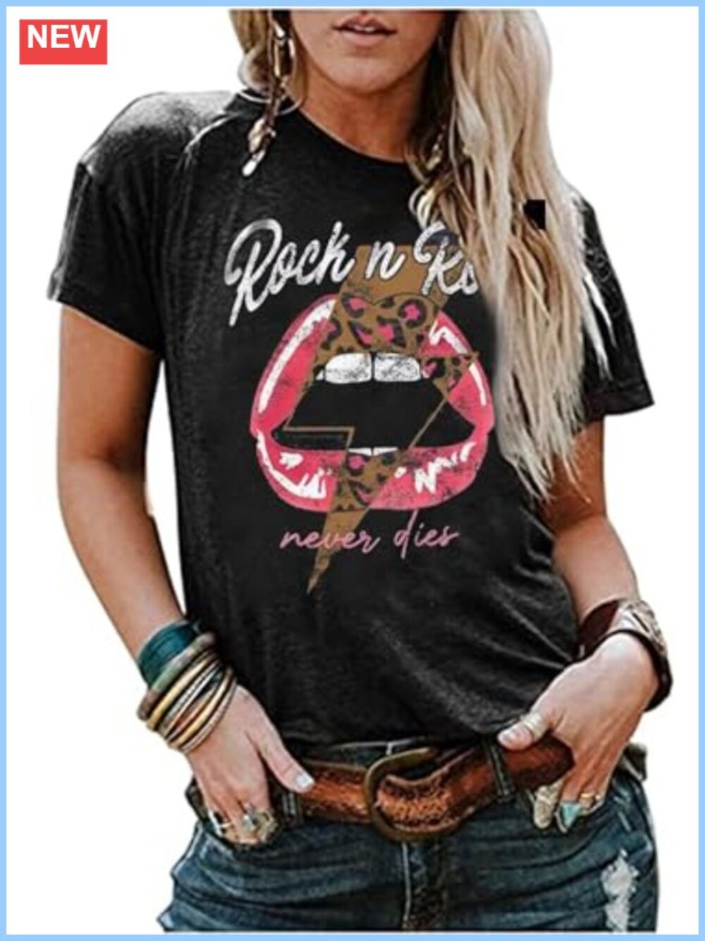 Rock N Roll Graphic T-Shirt Women Vintage Music Tee Short Sleeve
